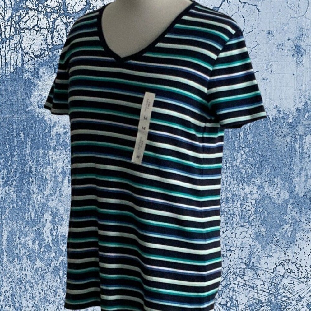 Croft & Barrow classic vneck short sleeve blue striped pullover tee NEW Medium - Picture 4 of 8